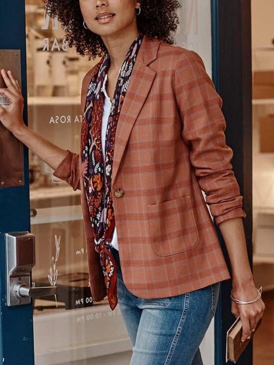 J. Jill Jackets & Blazers - J. Jill Petite Plaid Knit Blazer Jacket Pink Blue Stretch Career Casual